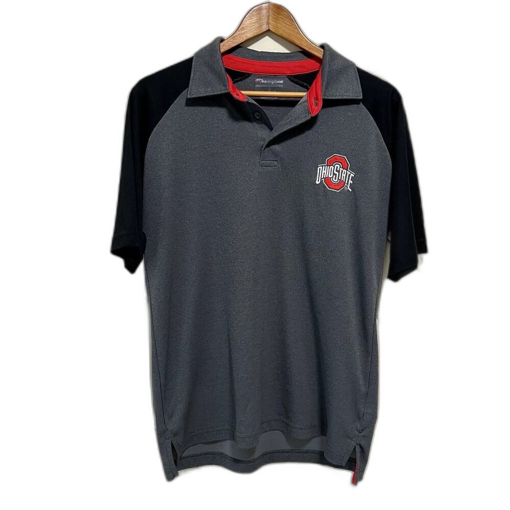 Champion Ohio State Buckeyes Polo Shirt Men’s Small Gray Black Athletic Golf